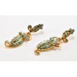 PAIR OF VICTORIAN GOLD & TURQUOISE DROP EARRINGS