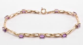 HALLMARKED 9CT GOLD & AMETHYST LINE BRACELET