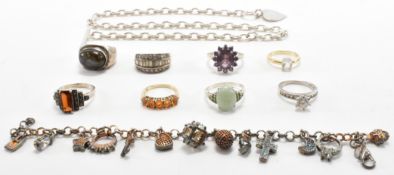ASSORTMENT OF SILVER JEWELLERY INCLUDING RINGS & NECKLACE