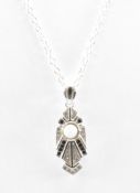SILVER & SYNTHETIC OPAL ART DECO STYLE PENDANT