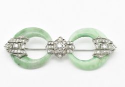 ART DECO GREEN STONE & DIAMOND BROOCH PIN