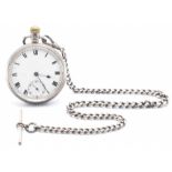 1920S SILVER HALLMARKED POCKET WATCH & WHITE METAL CHAIN