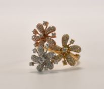 HALLMARKED 18CT GOLD & DIAMOND FLOWER CROSSOVER RING