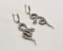 PAIR OF SILVER MARCASITE & COLOURED STONE SERPENT EARRINGS
