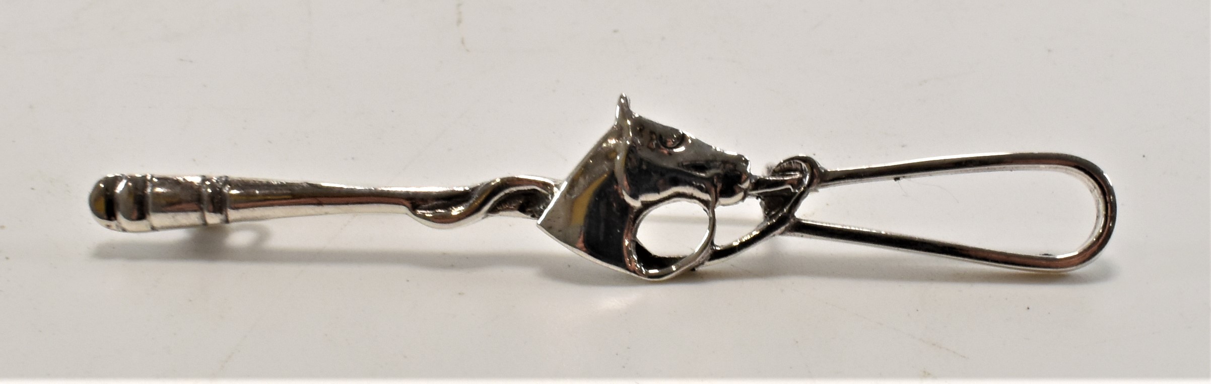 SILVER HORSE WHIP BROOCH
