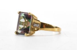 HALLMARKED 9CT GOLD DIAMOND & MYSTIC TOPAZ RING