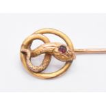 VICTORIAN GOLD & RED STONE SNAKE STICK PIN