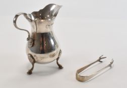 VICTORIAN SILVER HALLMARKED JUG & SILVER HALLMARKED SUGAR TONGS