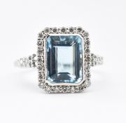 WHITE GOLD AQUAMARINE & DIAMOND CLUSTER RING