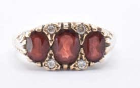 HALLMARKED 9CT & GARNET THREE STONE RING