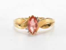 HALLMARKED 18CT GOLD PADPARADSCHA SAPPHIRE & DIAMOND RING