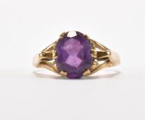 HALLMARKED 9CT GOLD & PURPLE STONE RING