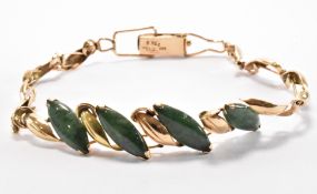 VINTAGE GREEN HARD STONE & GOLD BRACELET