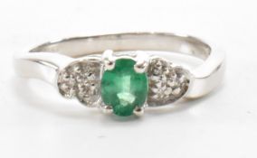 HALLMARKED 18CT GOLD EMERALD & DIAMOND RING