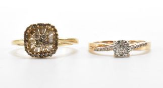 TWO HALLMARKED 9CT GOLD & DIAMOND CLUSTER RINGS