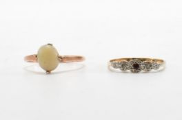 TWO ANTIQUE GOLD RINGS INCLUDING OPAL