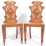 PAIR OF VICTORIAN 19TH CENTURY CARVED OAK HALL CHAIRS