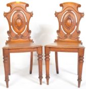 PAIR OF VICTORIAN 19TH CENTURY CARVED OAK HALL CHAIRS