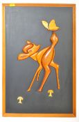 MID CENTURY RETRO TEAK WOOD ART PANEL - BAMBI DEER