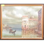 VINTAGE 20TH CENTURY OIL ON CANVAS PAINTING OF A VENETIAN CANAL