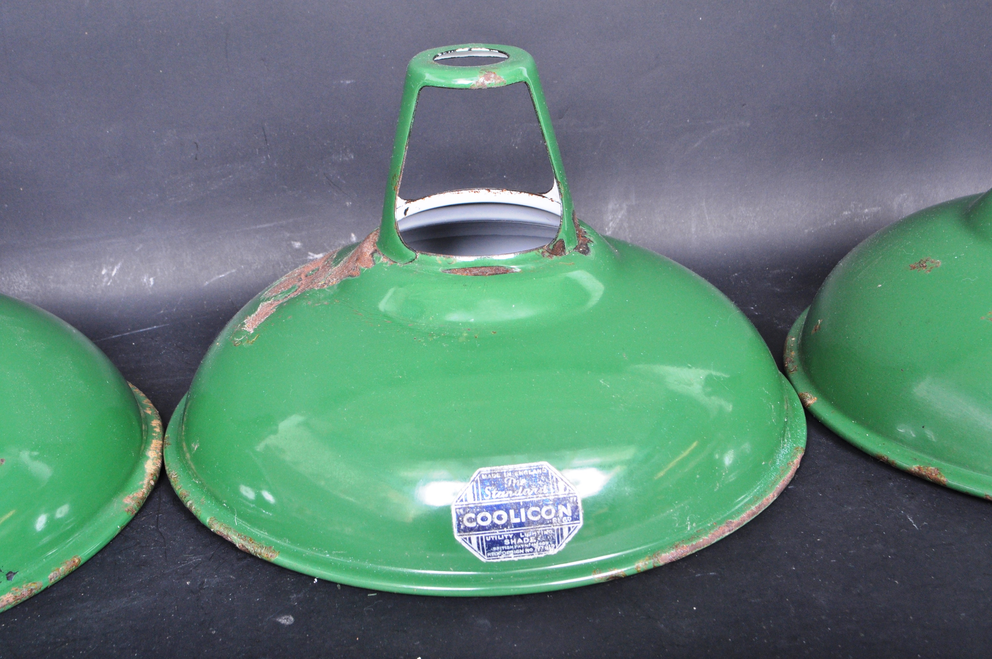 20TH CENTURY INDUSTRIAL GREEN ENAMEL LIGHT SHADES - Image 2 of 5