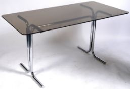 RETRO CHROME AND SMOKED GLASS 20TH CENTURY DINING TABLE