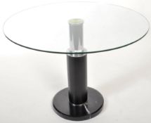 RETRO CHROME GLASS AND MARBLE PEDESTAL DINING TABLE