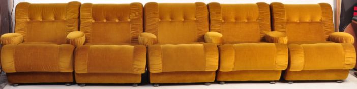 MID CENTURY MODULAR 5 PIECE SADDLE SUITE - SOFA CHAIRS