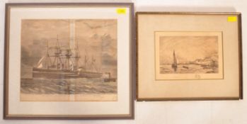PAIR 19TH CENTURY VICTORIAN ETCHING & LITHOGRAPH PRINTS