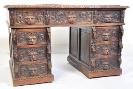 19TH CENTURY VICTORIAN OAK GREEN MAN TWIN PEDESTAL DESK