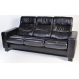 CONTEMPORARY EKORNES STRESSLESS BLACK LEATHER RECLINING SOFA