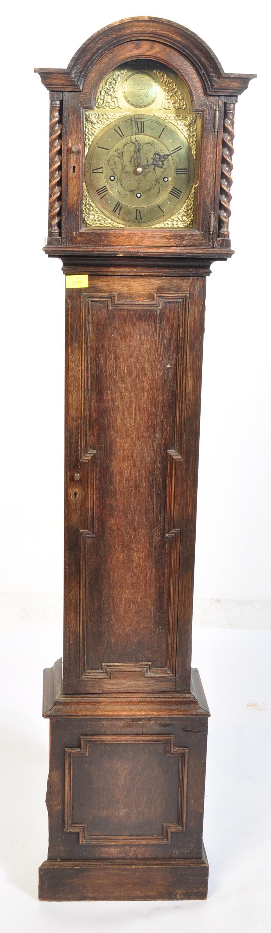 1920'S OAK BARLEYWIST & BRASS FACED LONGCASE CLOCK - Image 4 of 8