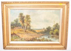 J. HALL - VICTORIAN LANDSCAPE OIL ON BOARD PAINTING
