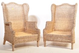 PAIR OF VINTAGE WICKER / BAMBOO PLANTATION ARMCHAIRS