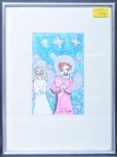 RETRO 20TH CENTURY NAIVE ART DRAWING OF TWO ANGELS