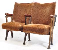 1930'S ART DECO CAST IRON & OAK TWIN CINEMA SEAT BENCH