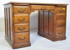 EDWARDIAN SOLID OAK AND LEATHER TWIN PEDESTAL OFFICE DESK