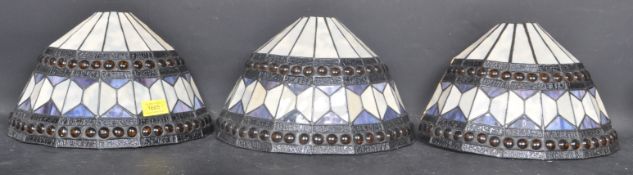 THREE ART DECO tTIFFANY STYLE GLASS WALL LIGHT SHADES