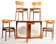MID CENTURY TEAK DROP LEAF DINING TABLE AND CHAIRS SUITE