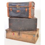 VICTORIAN LEATHER & CANVAS BOUND TRUNK WITH 2 OTHERS