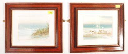 TWO VINTAGE 20TH CENTURY WATERCOLOUR PAINTINGS OF BEACH SCENES
