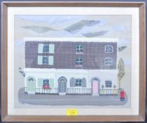 MID 20TH CENTURY FOLK ART MIXED MEDIA PICTURE OF HOUSES