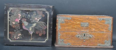 VICTORIAN OAK AND METAL BOUND WORKBOX AND ANOTHER