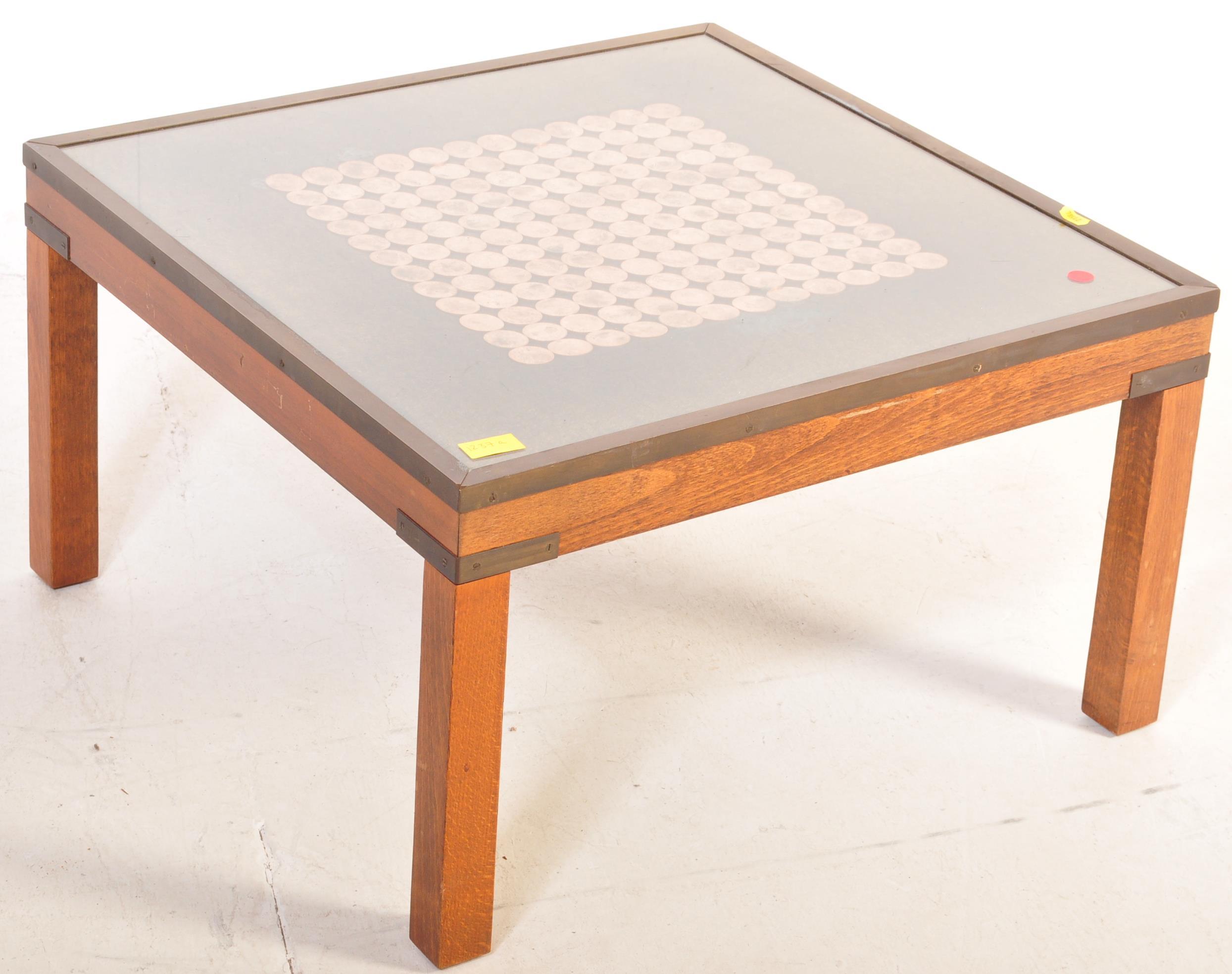 MID CENTURY CAMPAIGN MAHOGANY PENNY COFFEE TABLE - Image 2 of 5