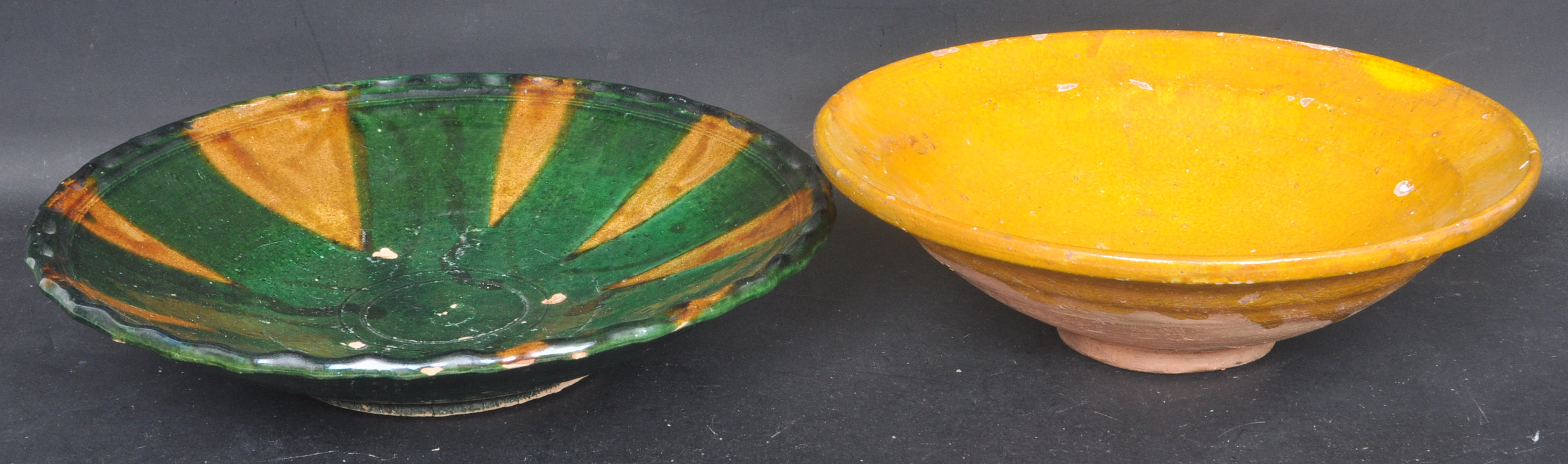 PAIR OF EARTHENWARE CENTREPEICE FRUIT BOWLS
