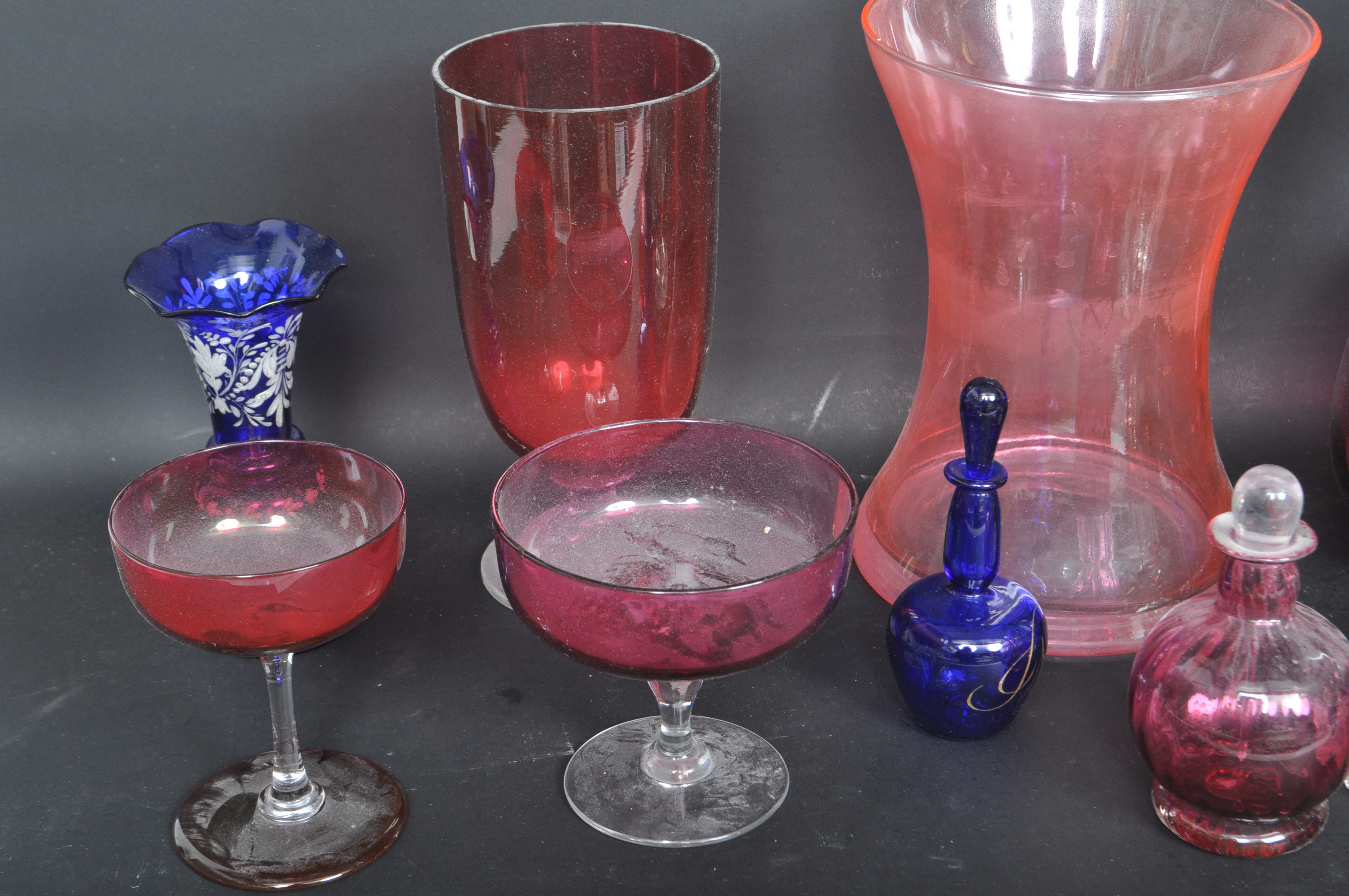 VICTORIAN & LATER CRANBERRY & COBALT GLASS - Image 3 of 6