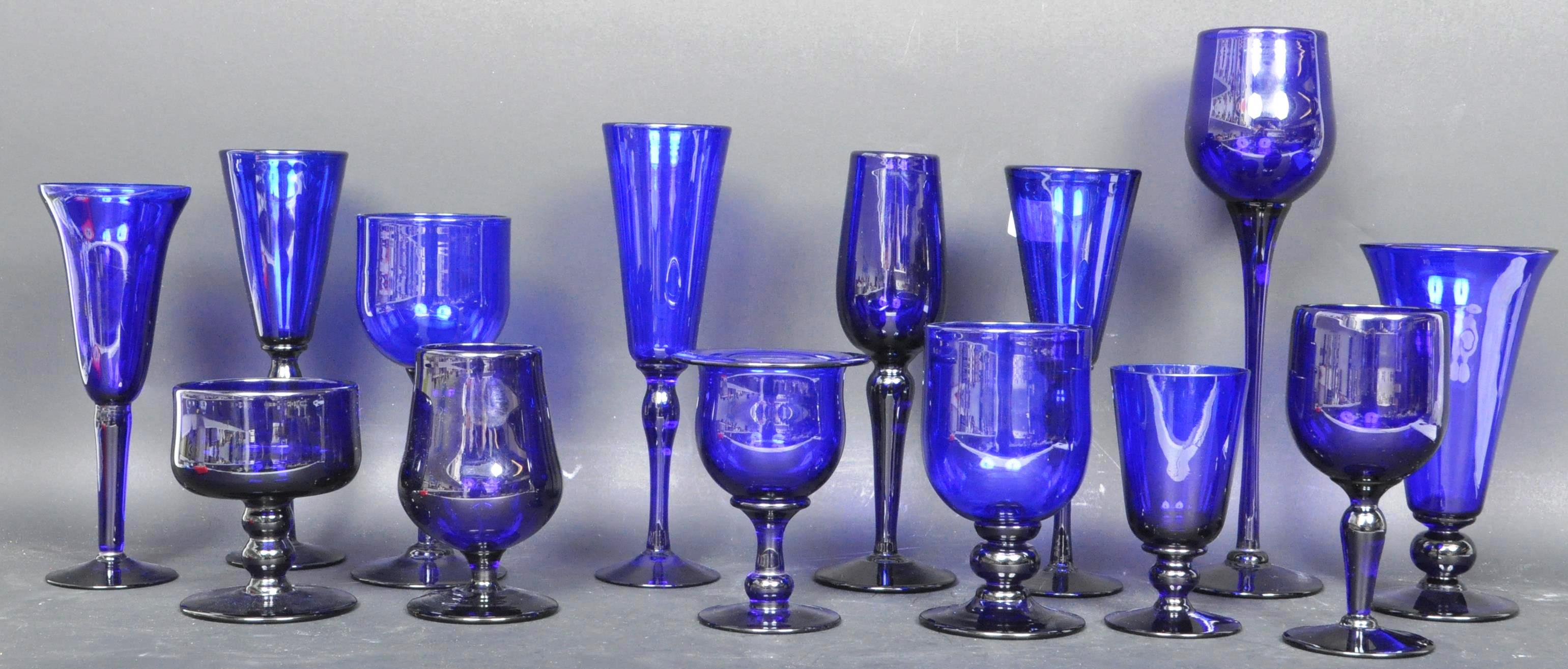 ASSORTMENT OF BRISTOL BLUE COBALT GLASS DRINKING GLASSES - Image 3 of 6