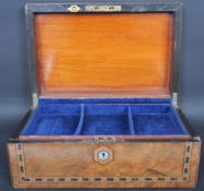 VICTORIAN WALNUT & BURR HERRINGBONE INLAID WRITING SLOP JEWELLERY BOX