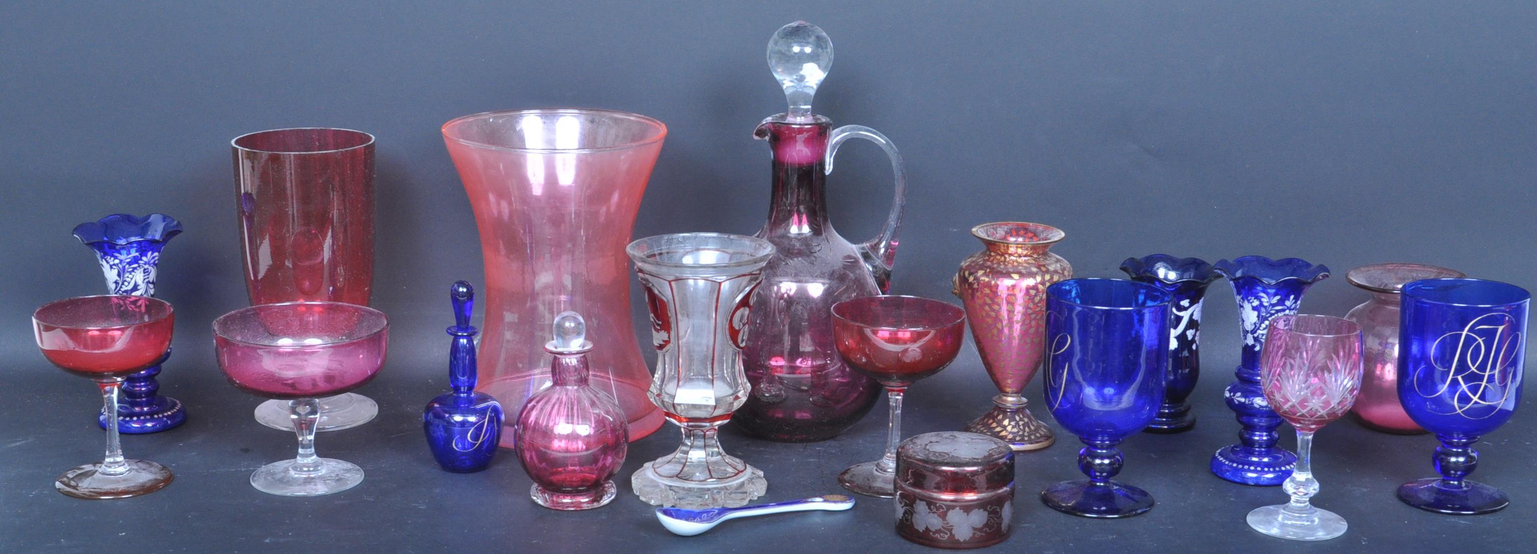 VICTORIAN & LATER CRANBERRY & COBALT GLASS - Image 2 of 6