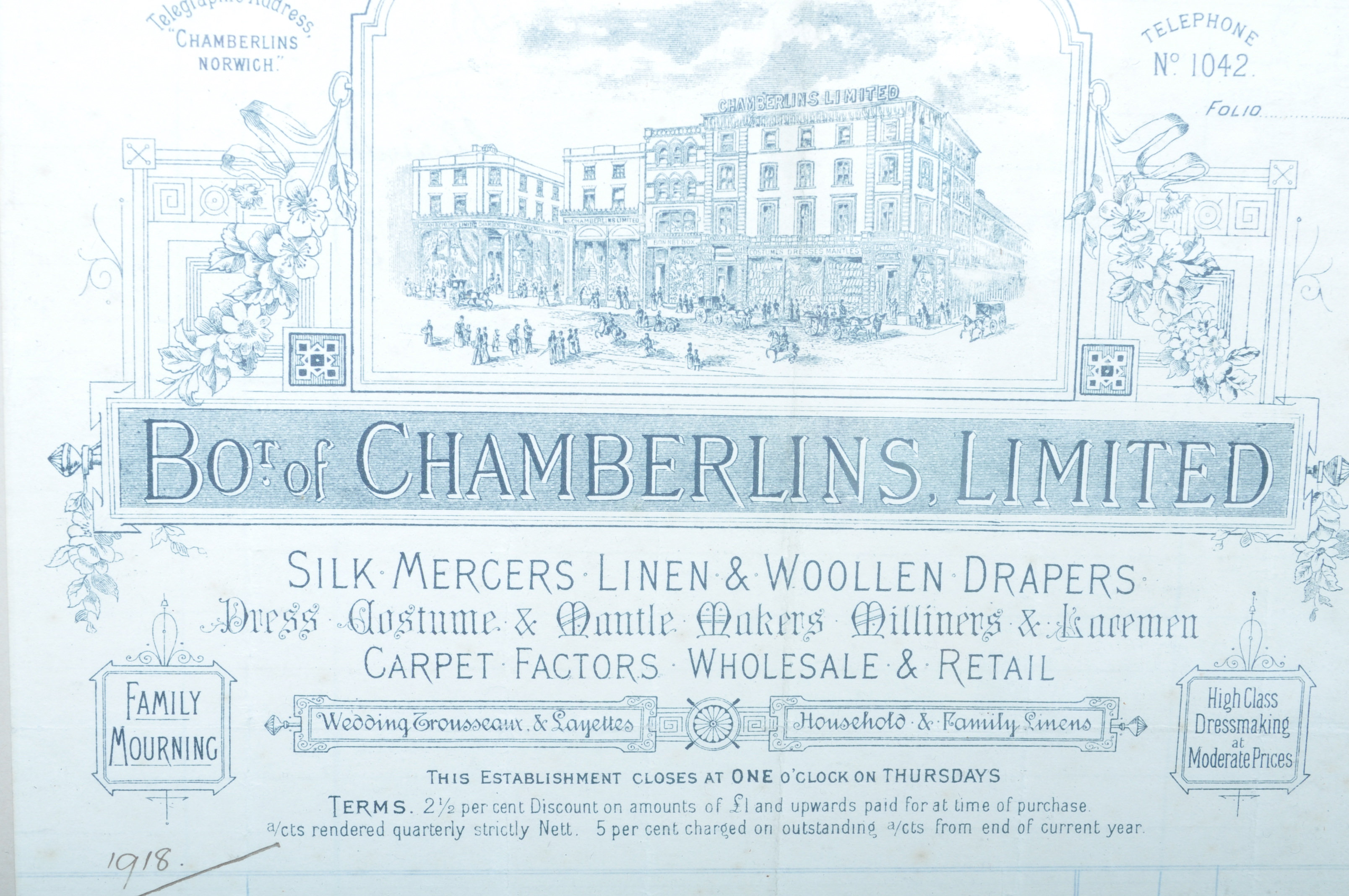 A FRAMED 1918 ILLUSTRATED INVOICE FOR CHAMBERLAINS LIMITED - Image 4 of 6